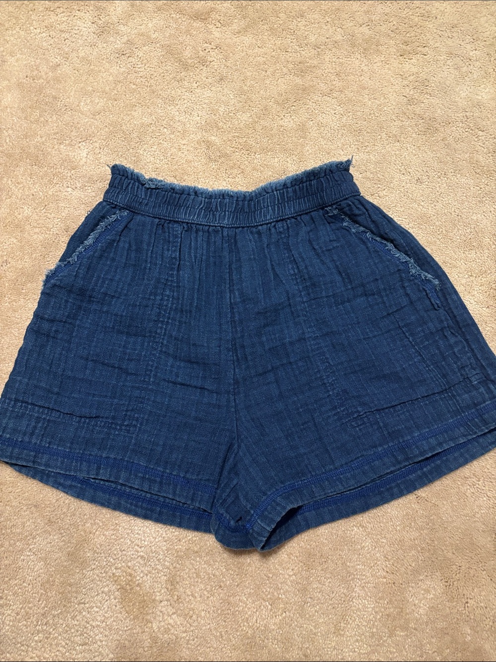 aerie Indigo High-Rise Textured Pull-On Shorts